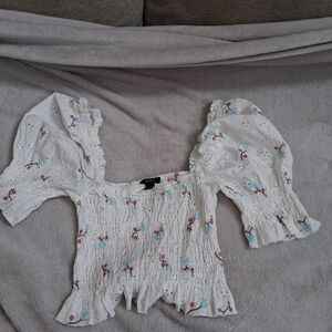 Forever 21 White Eyelet Floral Blouse
